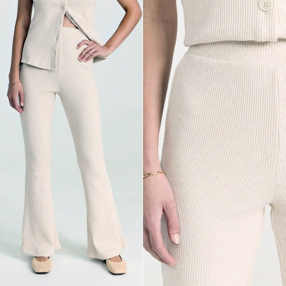 MWL by Madewell Crepe Rib Knit ABC Flare Pants Womens S Cream Lounge Minimalist